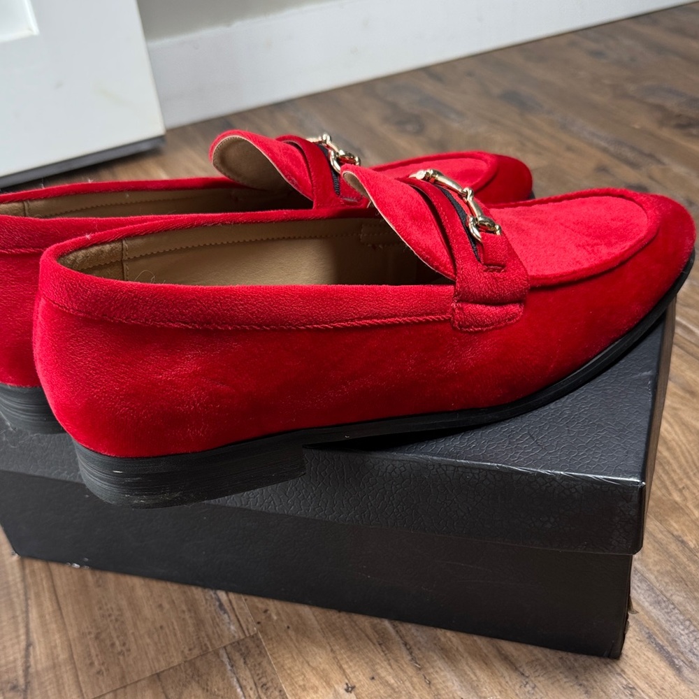 Red Suede Loafers size 12 EU 45 PROM HOCO WEDDING - Picture 3 of 8